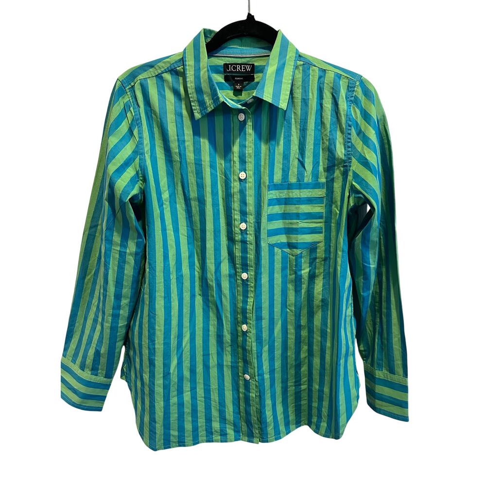 J. crew W’s Classic Shirt Size 8/Medium Blue/Green Stripe